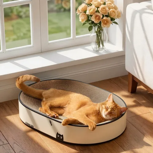 Miniatura 17 de Conlun Caja rascador para gatos con 4 tablas de rascar para gatos, almohadilla reversible para arañazos para gatos, cartón corrugado resistente