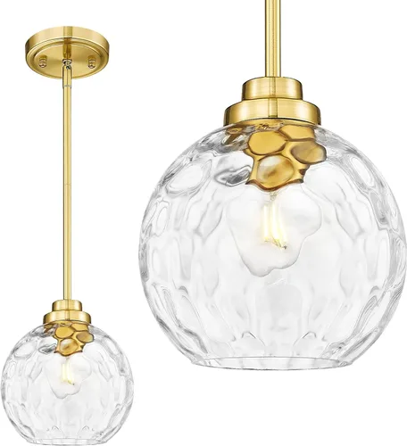 Miniatura 30 de Lámpara Colgante Moderna de Oro Pulido, Lámpara Colgante de Globo de 18 cm de Siglo Medio con Vidrio Transparente para Isla de Cocina, Comedor