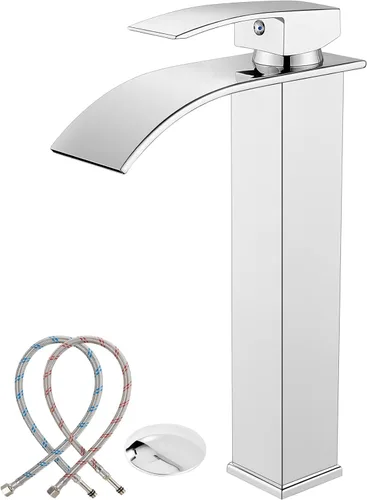 Midanya Grifos altos para lavabo, cascada, lavabo, lavabo, con una sola manija, 1 agujero, moderno, con mangueras de drenaje emergentes y
