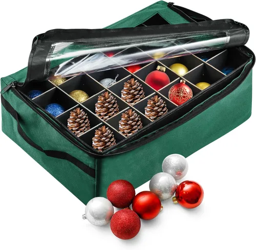 Caja de almacenamiento para adornos - Organizador con cremallera con 48 compartimentos individuales y divisores para bombillas y decoraciones Verde