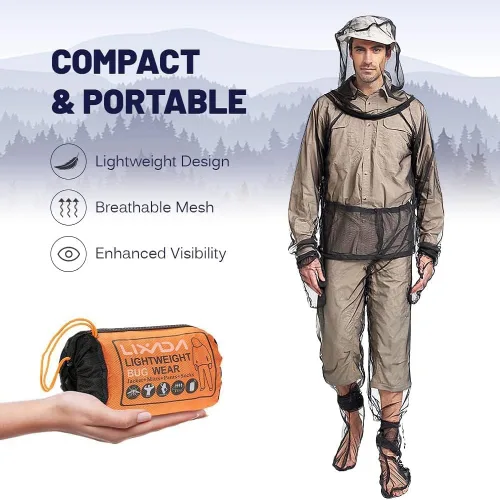 Miniatura 2 de LIXADA Conjunto de medias de malla para traje, chaqueta y pantalones, medias unisex ultrafina con bolsa de transporte para pesca, caza, camping