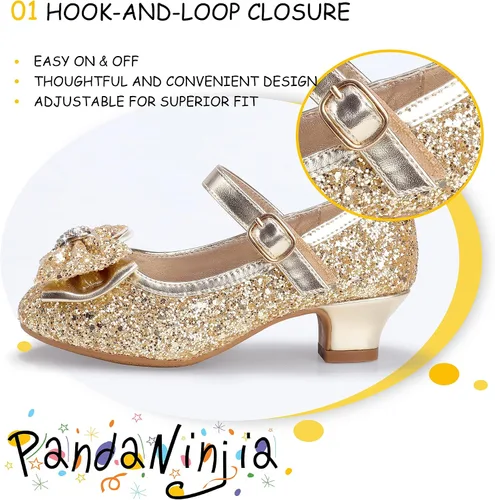 Miniatura 124 de PANDANINJIA Vestido de jada para niñas y niños pequeños, zapatos de princesa Mary Jane con tacones con lazo para fiesta, boda, boda