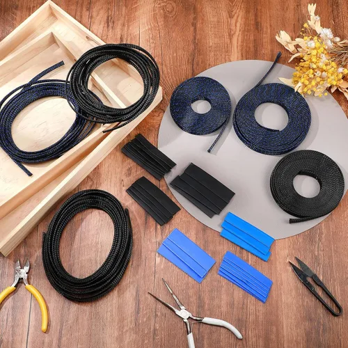 Miniatura 5 de Xuniea Fundas trenzadas de telar de alambre de 96 pies para organizar cables con 127 tubos termorretráctiles para cables de audio y video contra