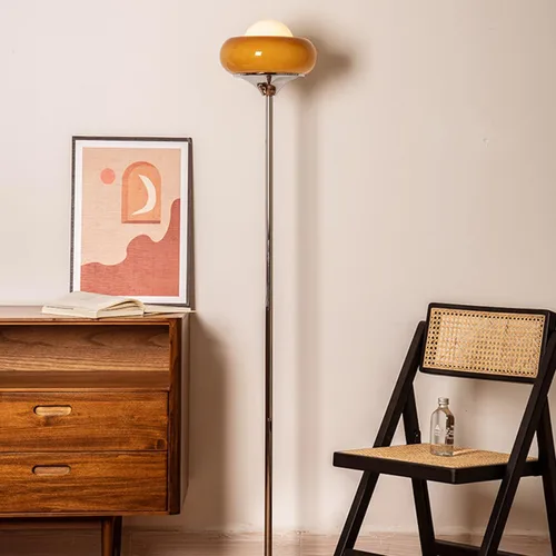 Miniatura 5 de Lámpara de pie naranja moderna de mediados de siglo, lámpara de hongo estilo Bauhaus para leer, lámpara de pie alta con pantalla de vidrio para sala