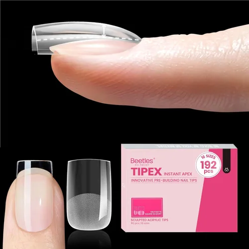 Miniatura 31 de Beetles Tipex - Uñas postizas con ápice instantáneo, 192 uñas, preconstruidas y pregrabadas, largas, cuadradas, fuertes y gruesas, uñas postizas a