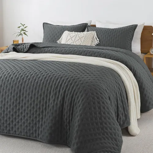 Miniatura 10 de Andency Juego de ropa de cama beige tamaño King (106 x 96 pulgadas), colcha de 3 piezas suave y ligera, colcha de verano bohemia tamaño King