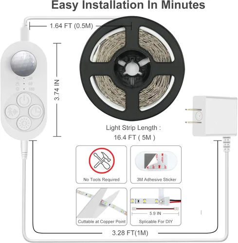 Miniatura 2 de Luz con sensor de movimiento para debajo del gabinete, iluminación enchufable debajo del gabinete con atenuador, temporizador de retardo