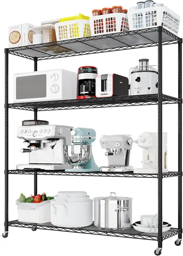 Miniatura 12 de Karl home Estantes de almacenamiento de metal ajustables de 3 niveles, estantería de alambre con ruedas y pies niveladores, estantería de garaje