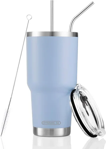 Miniatura 20 de D·S Vaso de 30 onzas con purpurina verde de Navidad con gradiente de acero inoxidable de doble pared aislada al vacío con popote y tapa, cepillo