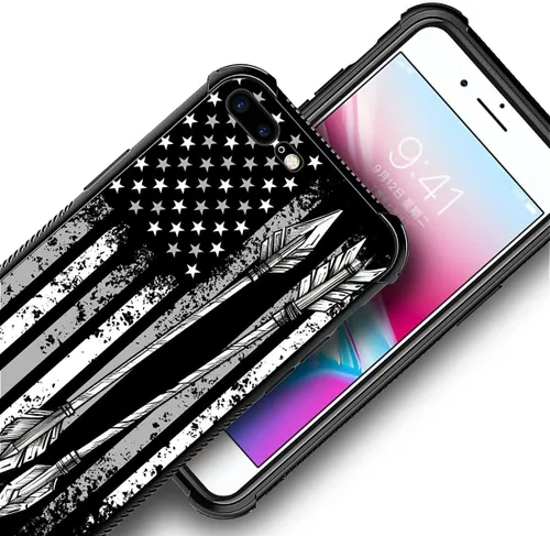 Miniatura 4 de Funda compatible con iPhone 7/8, diseño de bandera estadounidense con diseño de tiro con arco al aire libre, a prueba de golpes, antiarañazos