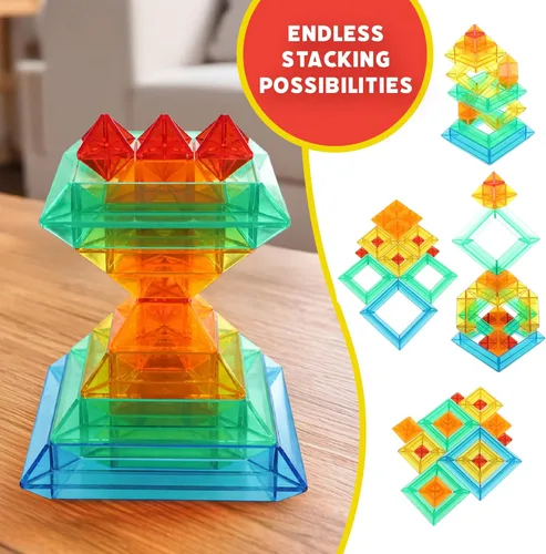 Miniatura 6 de Popular Playthings Sakkaro - Juguete apilable de geometría, rompecabezas de construcción de formas coloridas, regalo de aprendizaje para niños a
