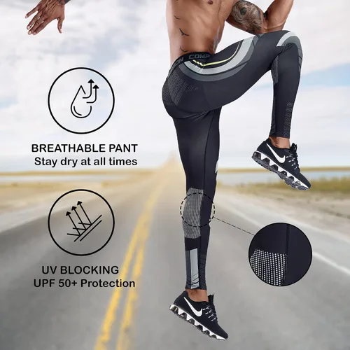 Miniatura 2 de OEBLD Pantalones de compresión para hombre con bloqueo UV, mallas para correr, paquete de 1 o 2 leggings para gimnasio y yoga para entrenamiento