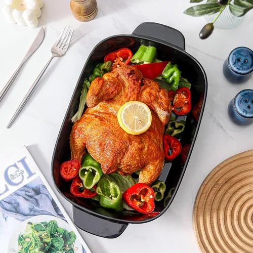 Miniatura 8 de Plato de cerámica para hornear, cacerola de 8.7 x 15.2 pulgadas con asas, bandeja rectangular profunda para lasaña para asar y hornear, utensilios