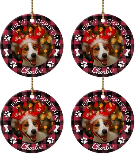 Miniatura 16 de Adornos de Navidad personalizados con foto 2025, nombre personalizado para perro y gato, adornos para árbol de Navidad, cachorros, perros, gatos