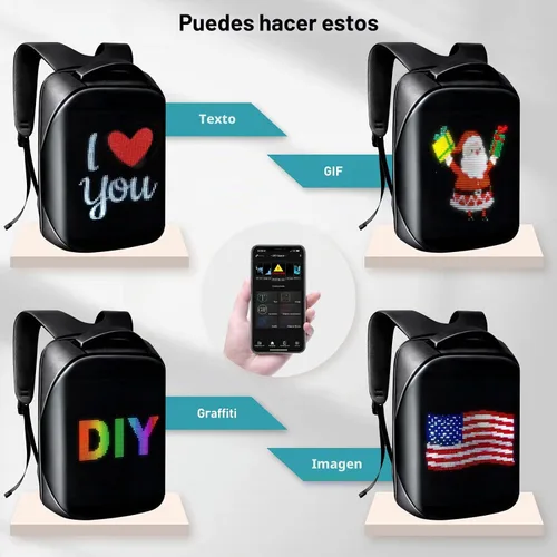 Miniatura 2 de Mochila para laptop con pantalla programable, mochila LED para laptop con control de aplicación, bolsa LED impermeable, viajes, mochila