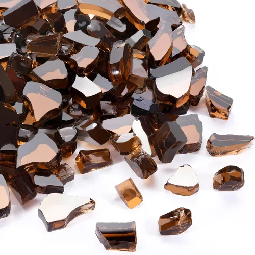 Vidrio para hoguera de 10 libras, rocas de vidrio templado reflectante de cobre, alto brillo, apto para mesa de fogata de gas natural y propano,