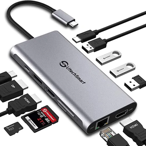 Miniatura 8 de UtechSmart Concentrador USB C, 3 puertos HDMI con pantalla triple 12 en 1, adaptador USB C para laptop con 4K HDMI PD3.0 SD TF lector de tarjetas