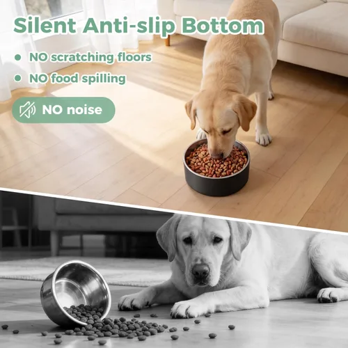 Miniatura 5 de LIHONG Cuencos de acero inoxidable para perros de tamaño pequeño y mediano, antideslizantes, Cuenco para perros aislado, Cuenco para mascotas