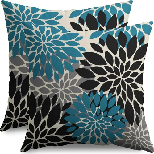 Miniatura 41 de Fundas de Almohada Azul Aguamarina 16X16 Pulgadas Juego de 2, Flores de Dalia Primavera Verano Floral Crema Fundas de Almohada Decorativas