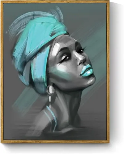 Miniatura 12 de LB Arte de pared de mujer afroamericana, mujer negra con cabello dorado, impresiones de pintura abstracta, belleza moderna negra y dorada para sala