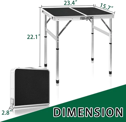 Miniatura 6 de Mesa plegable pequeña de 2 pies, mesa de campamento ligera de altura ajustable, mesa portátil de fácil instalación, mesas de playa plegables