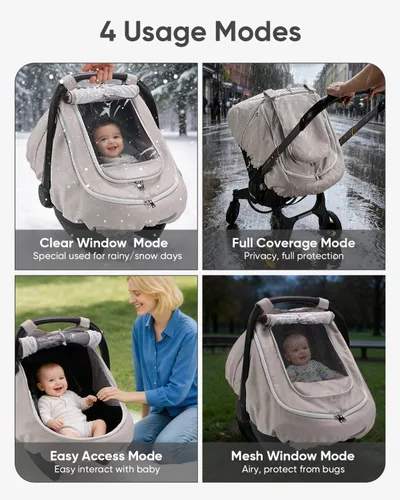 Miniatura 3 de TinlyFinly Funda impermeable para asiento de automóvil para bebé, cubierta de lluvia de asiento de automóvil de 2 capas con ventana transparente
