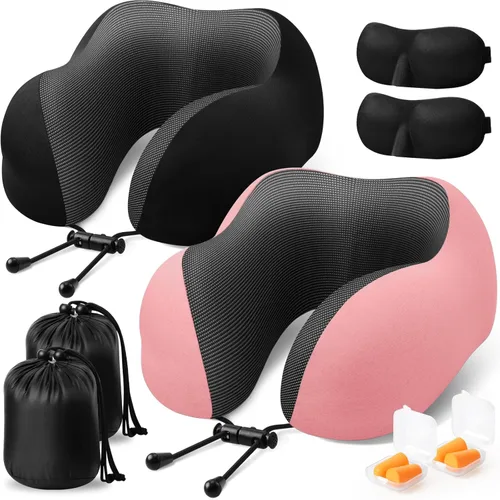 Miniatura 13 de ExploreBliss Almohada de Viaje, Almohadas de Viaje para Dormir en Avión, Almohada para el Cuello con Funda Extraíble y Cierre Ajustable, Juego