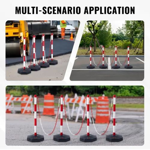 Miniatura 6 de VEVOR Conos de Poste Delineador de Tráfico Ajustables, Paquete de 4, Barrera Delineadora de Seguridad de Tráfico con Base Rellenable Cadena de 8