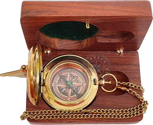 Miniatura 6 de Reloj de sol hecho a mano con botón de dirección con cadena y caja de madera, reloj de sol de bolsillo de brújula de latón, regalo de bautismo