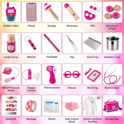 Miniatura 5 de EFO SHM Kit médico para niños y niñas, 34 piezas para niños pequeños de 3 a 5 años con bolsa de almacenamiento médico y estetoscopio real, juego