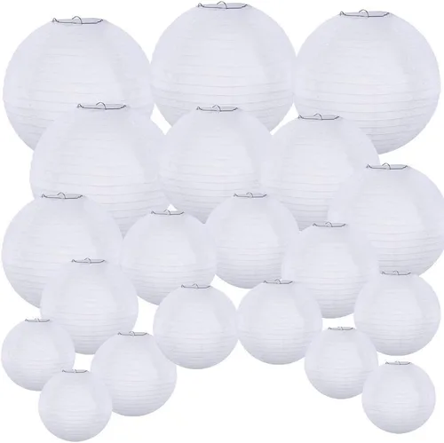 Supla Paquete de 20 faroles chinos redondos de papel blanco de 4 pulgadas, 6 pulgadas, 8 pulgadas, 10 pulgadas y 12 pulgadas, faroles colgantes
