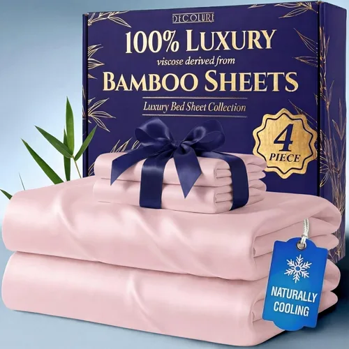 Miniatura 21 de DECOLURE 100% Viscosa derivada de bambú, juego de sábanas tamaño King de 4 piezas, lujosas sábanas naturalmente frescas, juego de cama ultra suave