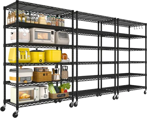 Miniatura 12 de PrimeZone Estantería de alambre de 74 pulgadas de alto, 1250 libras, estantes de almacenamiento de 5 niveles con ruedas, certificado NSF, estante