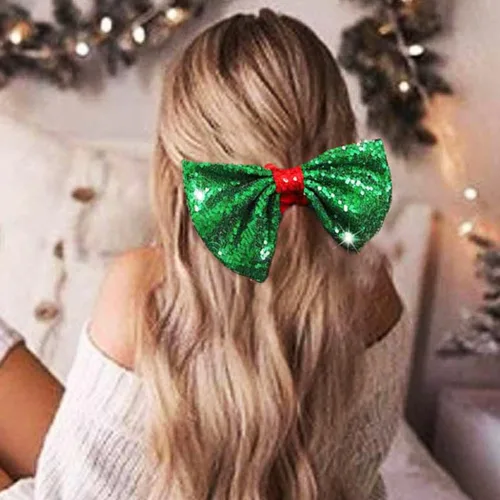 Miniatura 5 de CAKURE Coleteros para el cabello con lazo de Navidad, lazos verdes para el cabello, terciopelo rojo, banda elástica para el cabello, soporte