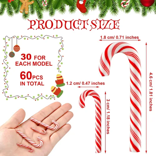 Miniatura 2 de Giegxin 60 piezas de bastón de caramelo de Navidad para manualidades, arcilla plástica falsa de caramelo, decoraciones de menta mini arcoíris