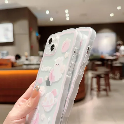 Miniatura 6 de Funda compatible con iPhone 11 Pro Max, bonito patrón de conejo melocotón de dibujos animados con bonito diseño de cadena para mujeres y niñas