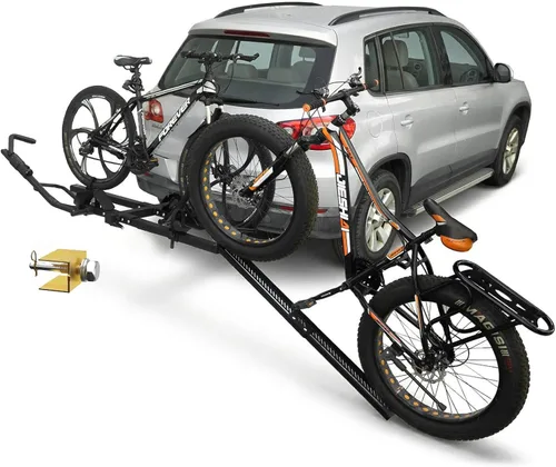 Soporte de enganche para bicicleta con rampa para 2 bicicletas, soporte de plataforma para bicicletas eléctricas para neumáticos gruesos de hasta