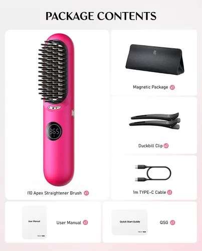 Miniatura 9 de Fanttik Solo I10 APEX Cepillo Alisador de Pelo Portátil, Peine Alisador Sin Cables con Área de Calentamiento 113% Mayor, Pantalla LED y Rosa