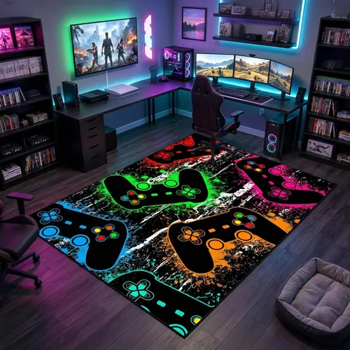Miniatura 18 de Alfombras gamer para dormitorio de niños, pintura de dibujos animados, alfombra de juegos para adolescentes, decoración genial de sala