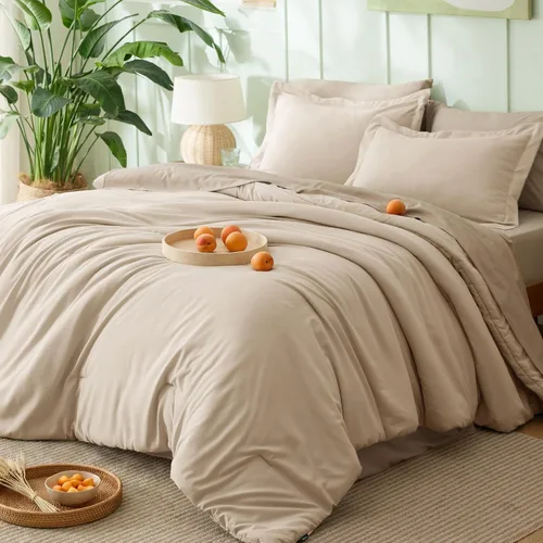 Miniatura 15 de Bedsure Juego de ropa de cama con edredón tamaño King en verde salvia, 7 piezas de ropa de cama ligera para cama King estilo boho, juego de ropa