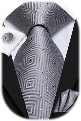 Miniatura 204 de Hi-Tie Corbata clásica de cachemira para hombre con pañuelo y gemelos a cuadros