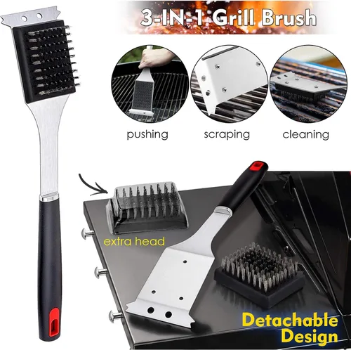 Miniatura 4 de HaSteeL Juego de 7 accesorios para parrilla de barbacoa, juego de herramientas de parrilla de acero inoxidable con bolsa de almacenamiento, espátula