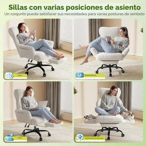 Miniatura 5 de DurayLoly Silla de oficina grande y alta con brazos y respaldo ajustables, silla de oficina ergonómica con reposapiés y tela cómoda para oficina