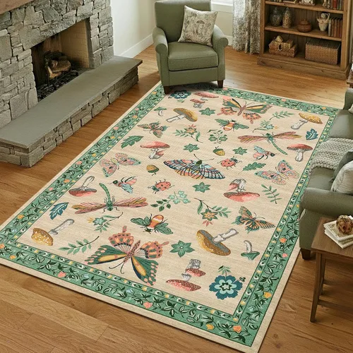 Miniatura 36 de ROYHOME - Alfombra con diseño de hongos e insectos, para pasillos, cocina o baño, antideslizante, lavable, suave, larga, 2 x 6, beige