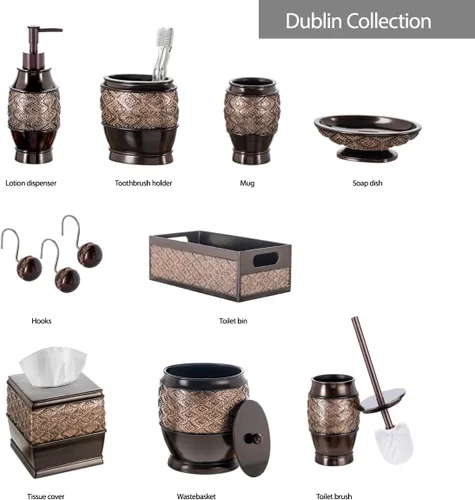 Miniatura 7 de Creative Scents Dublin Brown - Juego completo de accesorios de baño de 4 piezas, juego de accesorios de baño de lujo, dispensador de jabón