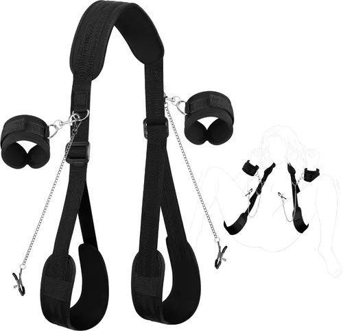 Miniatura 9 de Restricciones de piernas con esclavitud sexual, correas ajustables de cuello a muslo, restricciones de cama para parejas, juguetes BDSM, kit