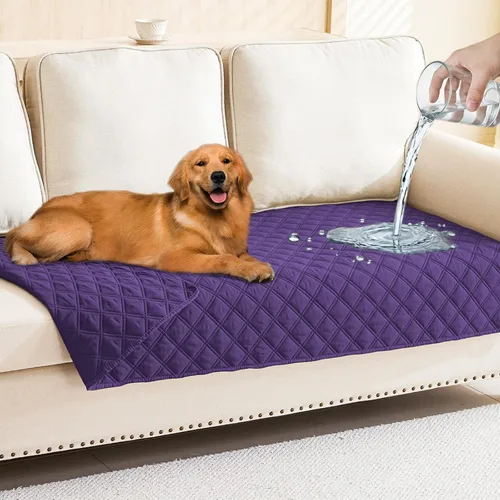 Miniatura 42 de Smiry Funda impermeable para cama de mascota, suave y lavable, para muebles, cama, sofá, reversible, a cuadros (30 x 53 pulgadas, color beige/beige)