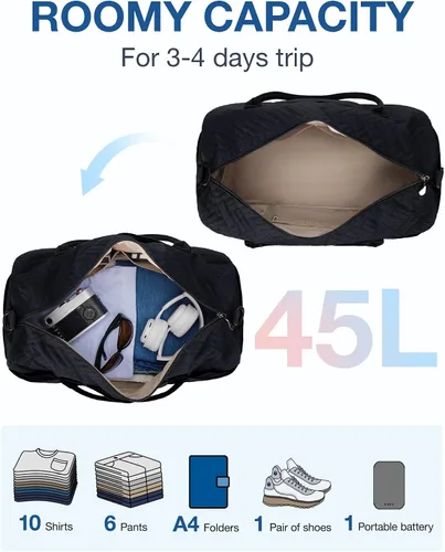 Miniatura 3 de BAGSMART - Bolsa de viaje grande de 40 litros, bolsa de mano para hombres y mujeres, con compartimento para zapatos, color negro, Negro- 45L