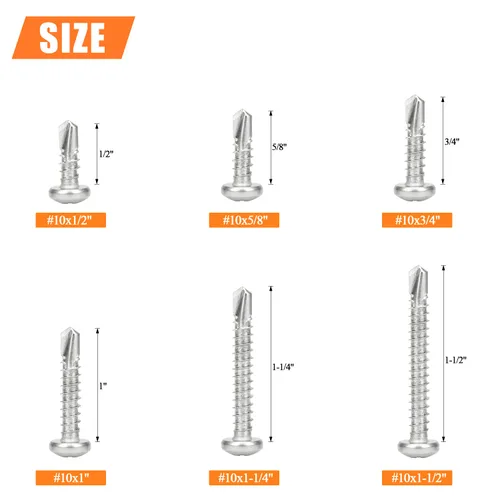 Miniatura 3 de HELIFOUNER 240 piezas #10 x 1/2", 5/8", 3/4", 1", 1-1/4", 1-1/2", tornillos autoperforantes de cabeza panorámica de 1-1/2", kit surtido de tornillos