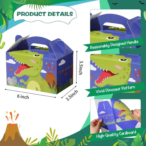 Miniatura 3 de TaoBary 24 cajas de recuerdo de fiesta de dinosaurios para niños y niñas, recipientes de regalo de golosinas de dinosaurio jurásico con asa